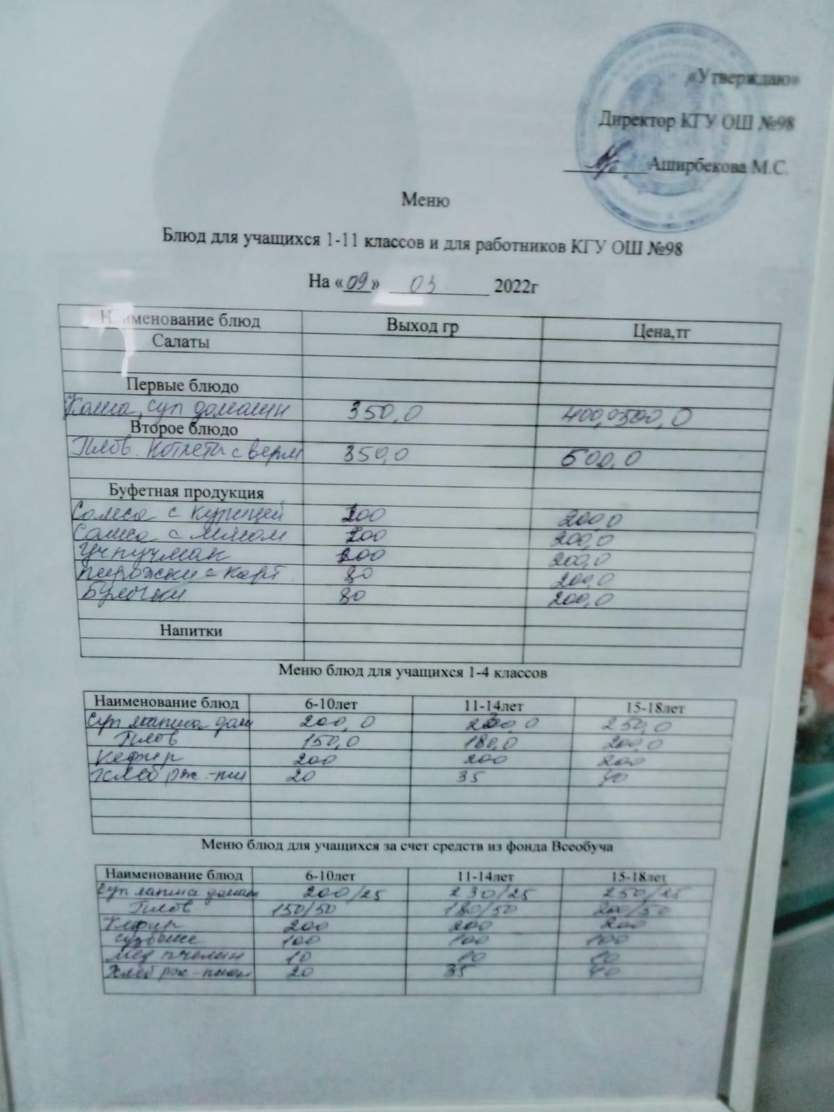 Меню на 9 марта