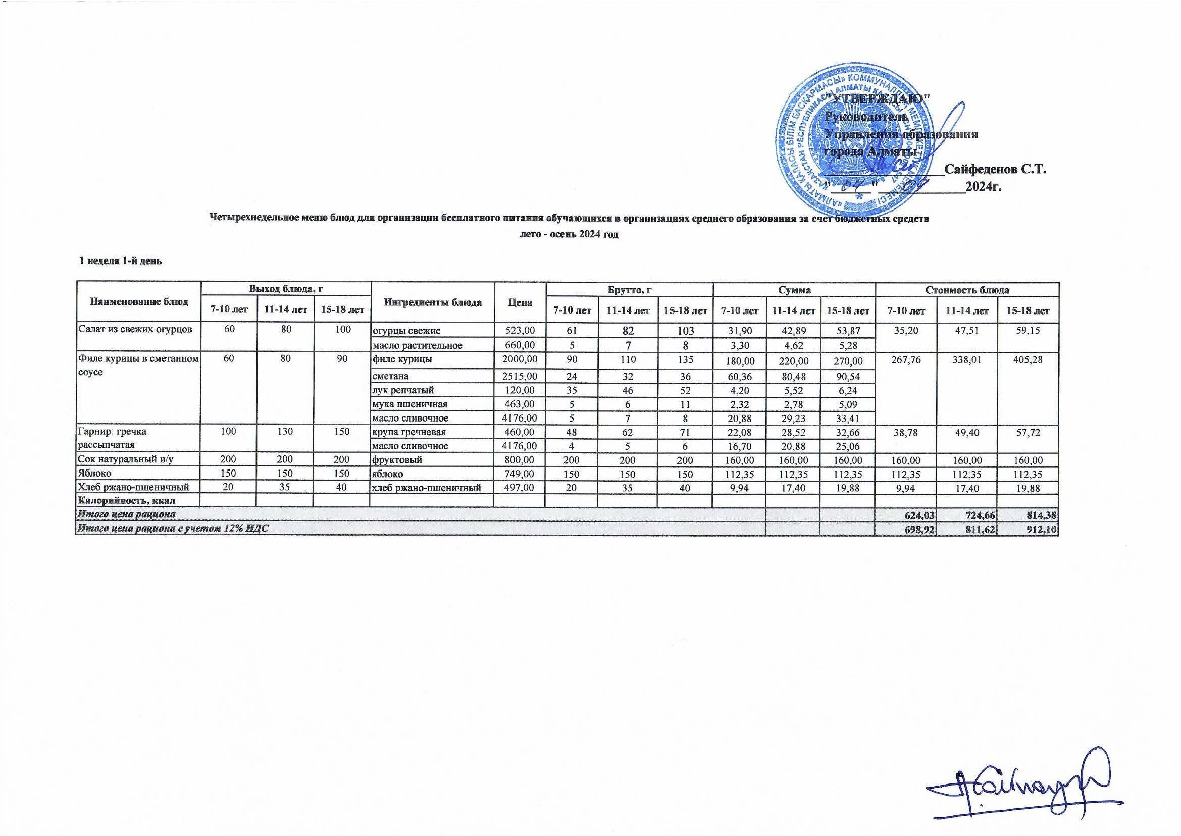 Меню лето-осень 2024 г.